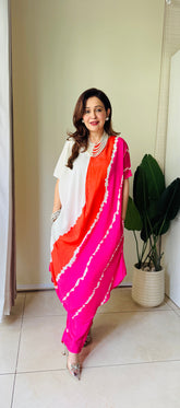 Muslin Leheriya Print Cowl Women's Dress