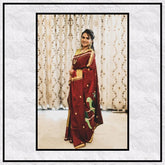 Women's Maroon Khun Paithani Saree With Parrot Print
