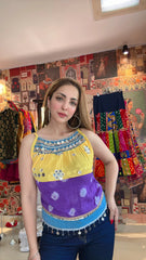 cotton blend halter blouse