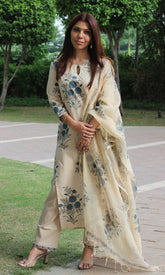 Women's Mughal Print Suit Set with Dupatta