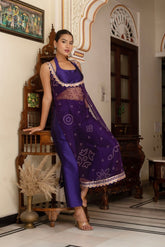Women's Purple Bandhej Kurta Set with Pant and Blouse