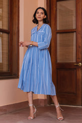 Women's Skyfall Blue Striped Cotton Dress