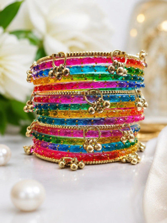 Rangrez Rainbow and Ghungroo Bangle Set