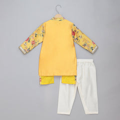 Yellow Boys Kurta Pyjama with Printed Jacket