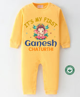 Yellow Ganesh Chaturthi Printed Romper for Baby's