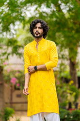 Yellow Chikankari Sequin Kurta for Men