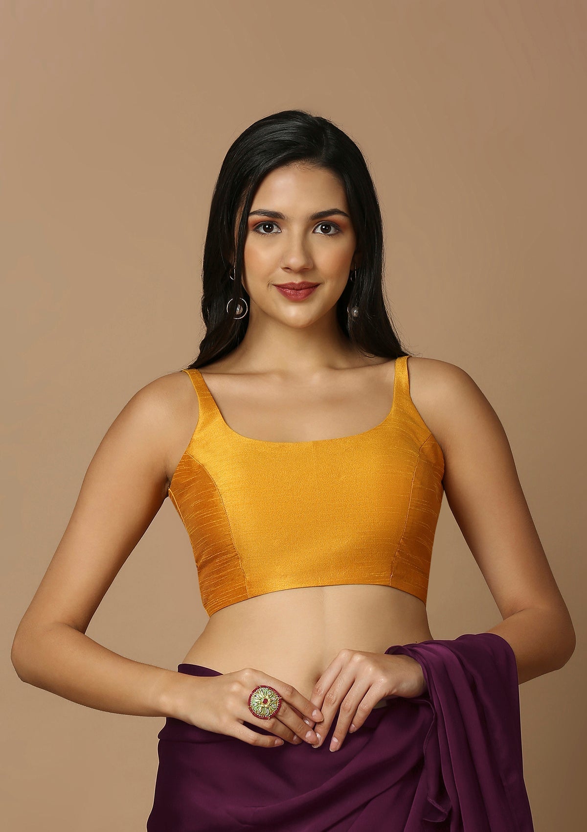 Yellow Silk Sleeveless Padded Readymade Blouse