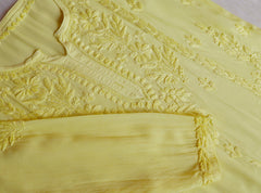 Lemon Yellow Modal Cotton Chikankari Short Kurta
