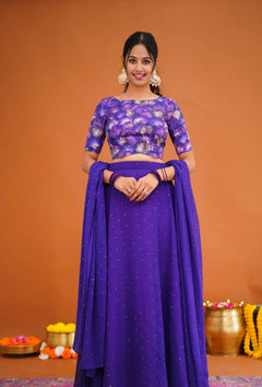 Zaara Dark Purple Crop Top and Skirt Set