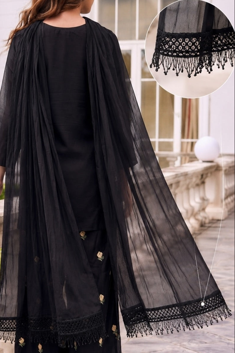 Moodnight Bloom Embroidered Palazzo Cord Set