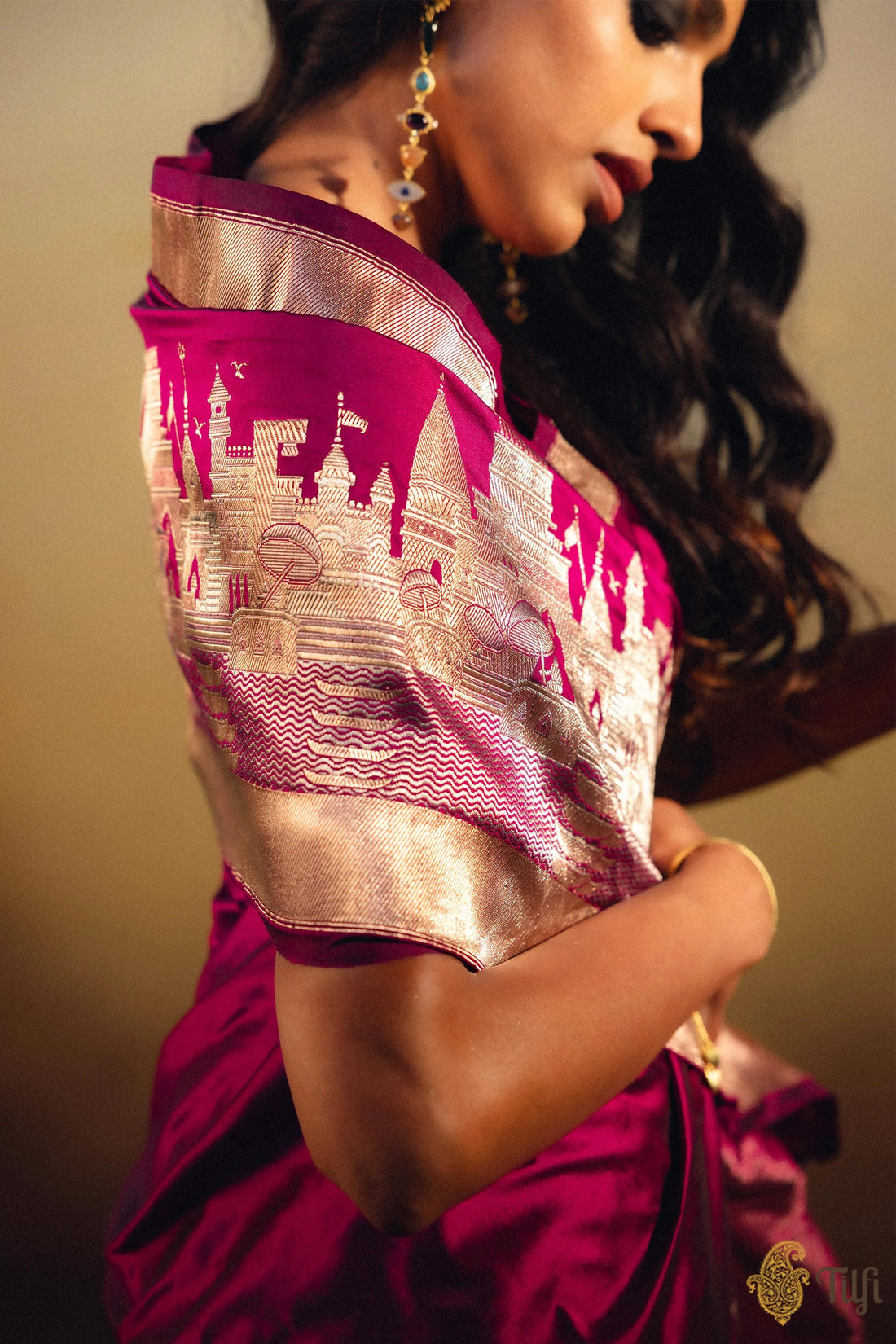 Black-Rani Pink Pure Katan Silk Banarasi Handloom Saree