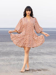 Uma Red and White Cotton Midi Dress