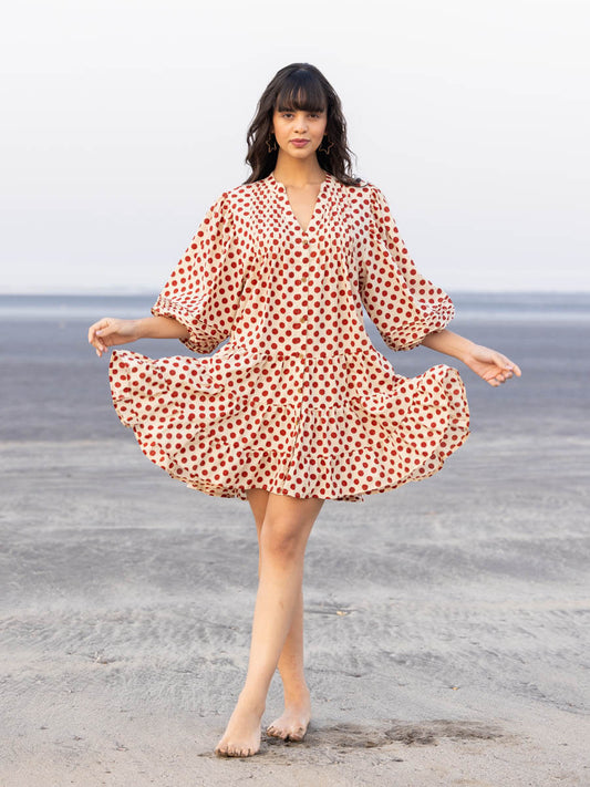Uma Red and White Cotton Midi Dress
