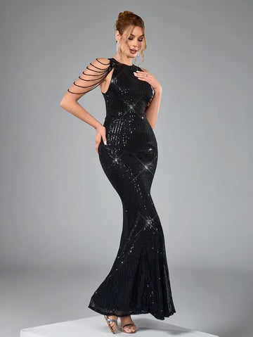 Black Sequinned Party Gown