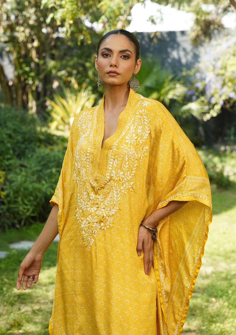 Sunheri Chikankari Luxe Kaftan Set