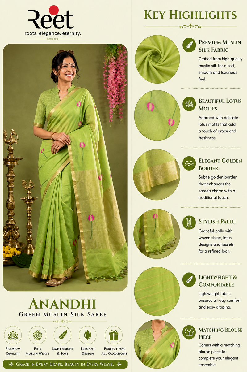 Anandhi Green Muslin Silk Saree