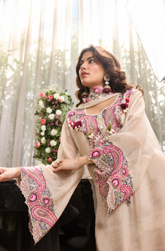 Noor Beige Tissue Embroidered Farsi Salwar Set