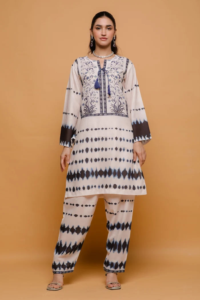 Ikat Printed Lawn Cotton Co-ord Set with Farsi Pants