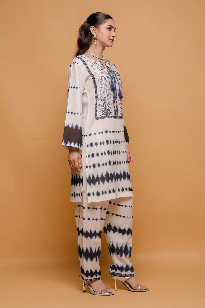 Ikat Printed Lawn Cotton Co-ord Set with Farsi Pants