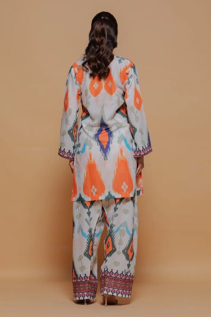Ikat Printed Lawn Cotton Co-ord Set with Farsi Pants