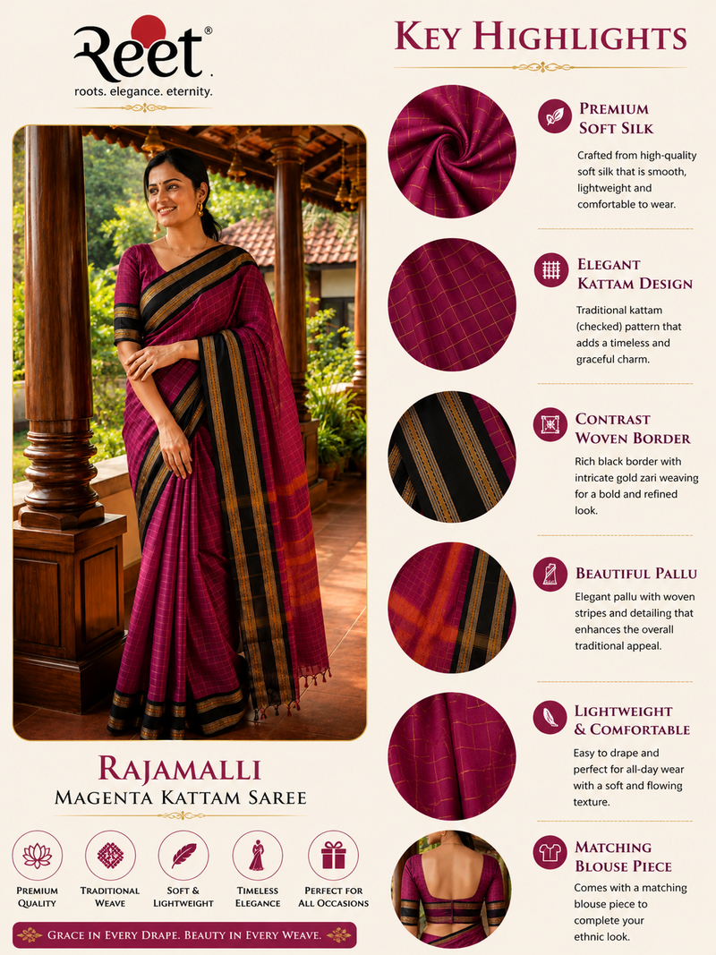 Rajamalli Magenta Kattam Saree