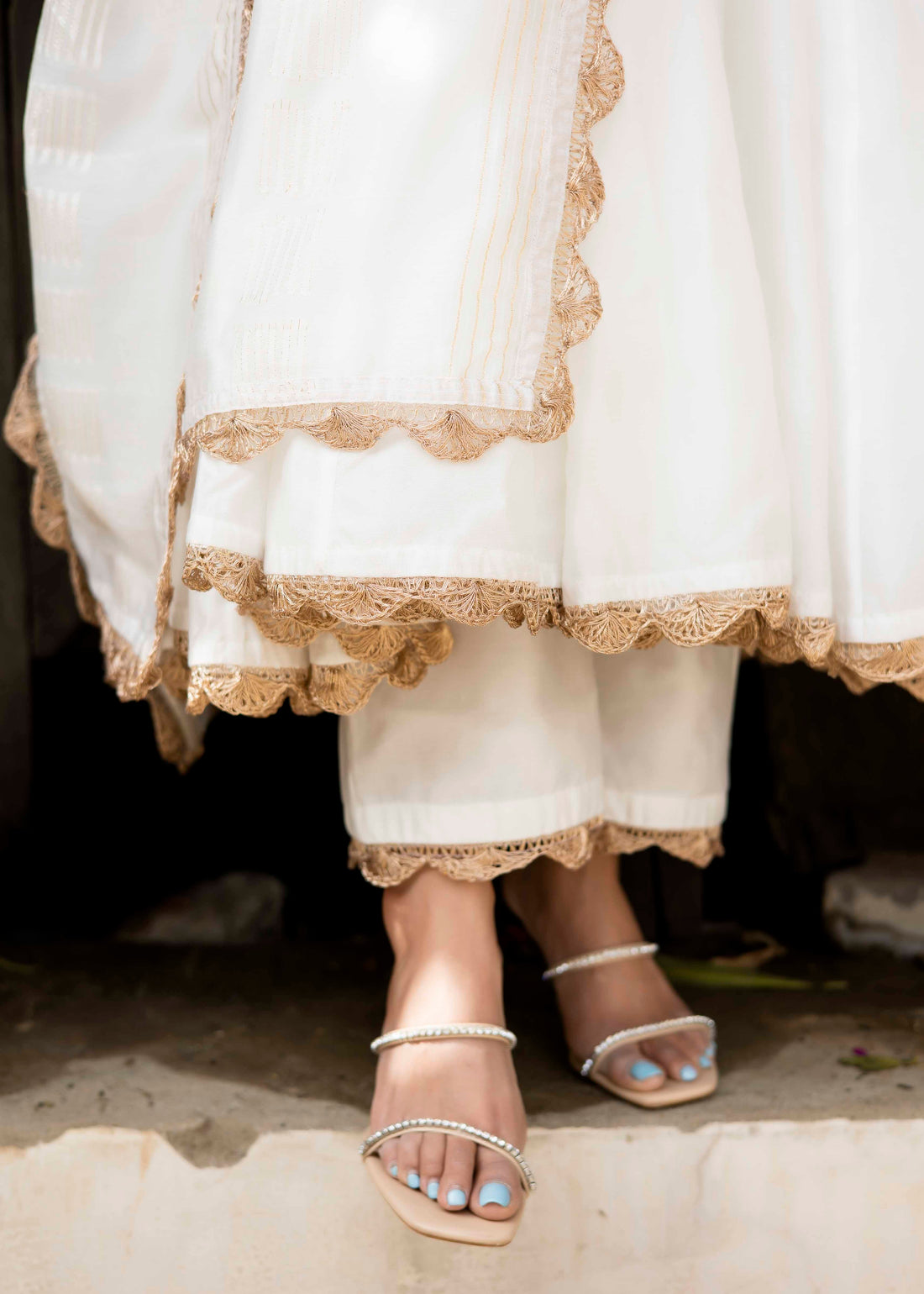 Lilac and off-white festive Anarkali outfit