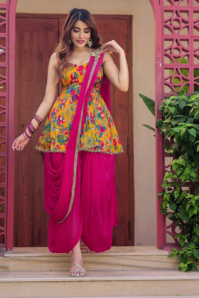 stylish silk dhoti top and bottom set