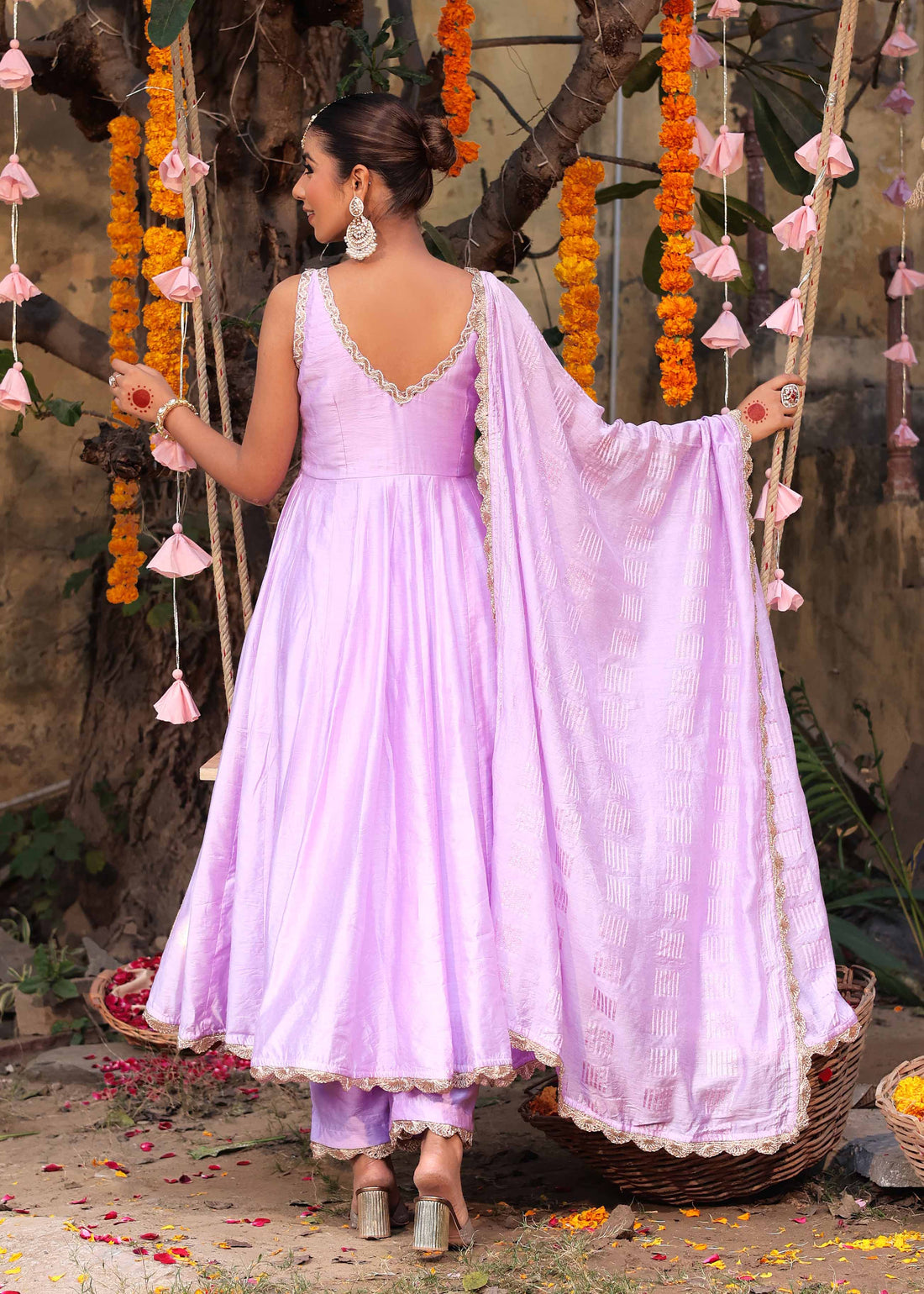 Floor-length muslin Anarkali with pants