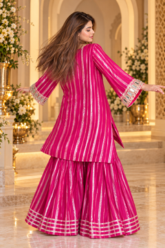 Rani Pink Georgette Kaftan Sharara Set with Real Mirror