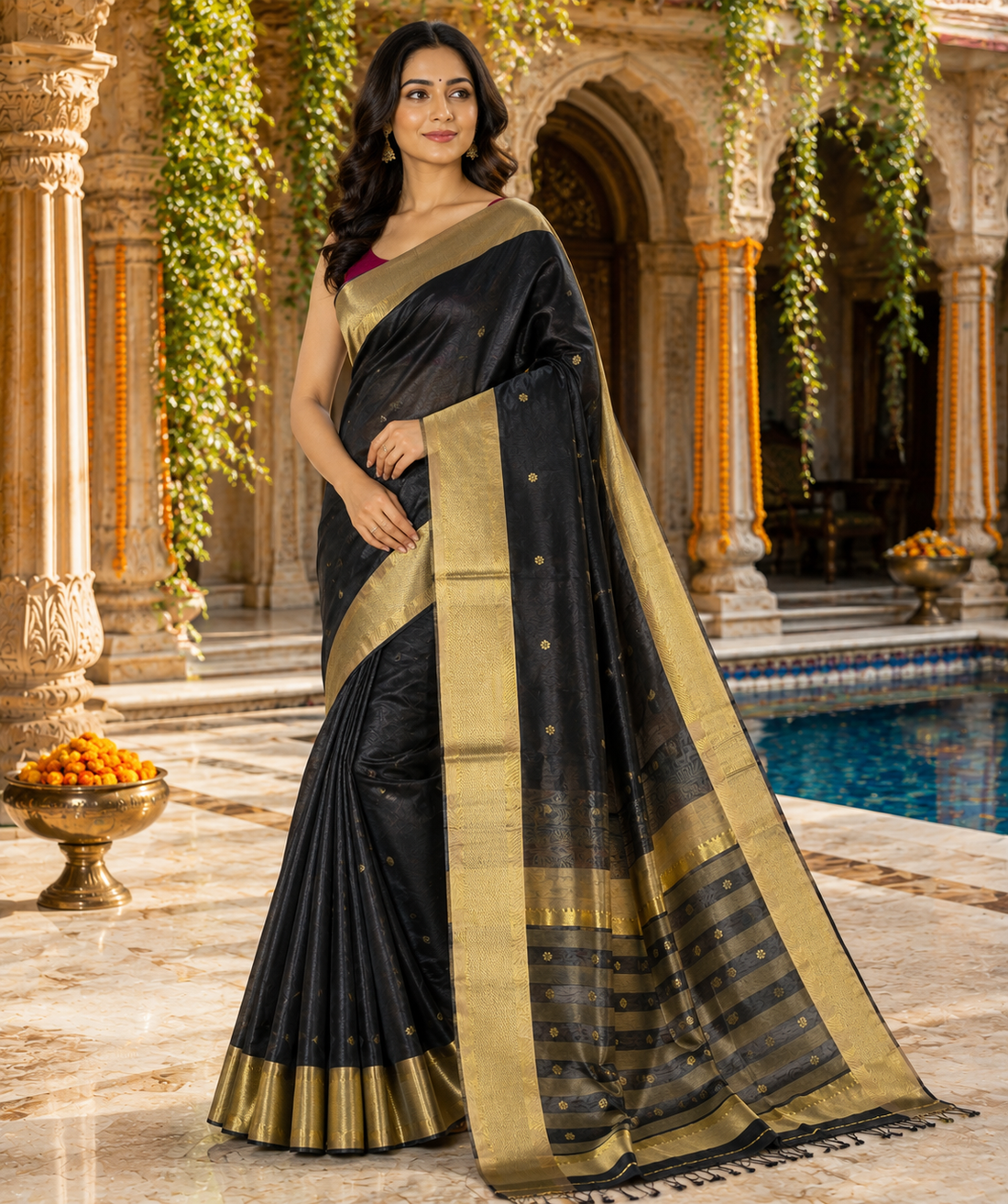Nayantara Maheshwari Kali Border Buti Saree