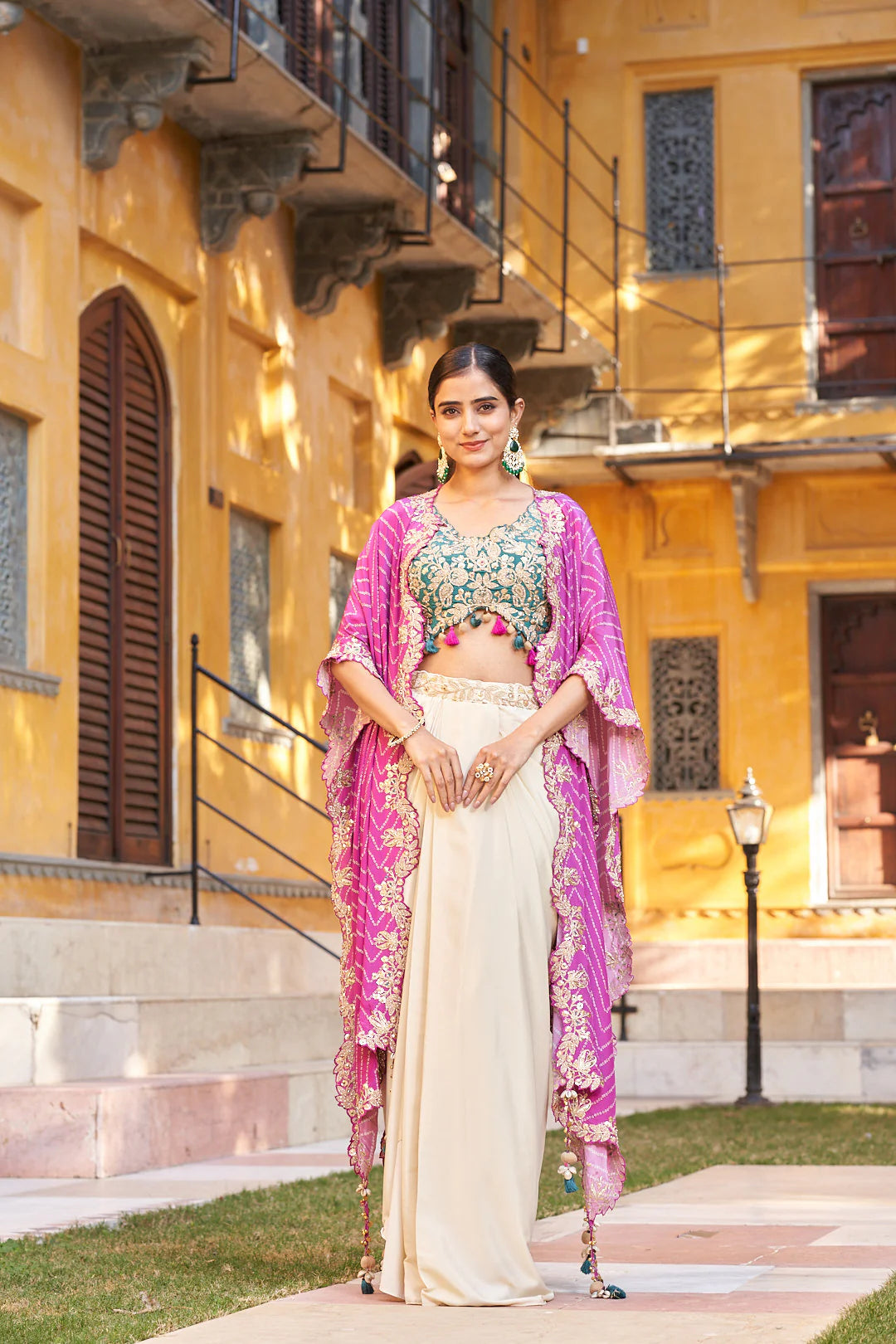 Multi-Colour Viscose Designer Cape Set