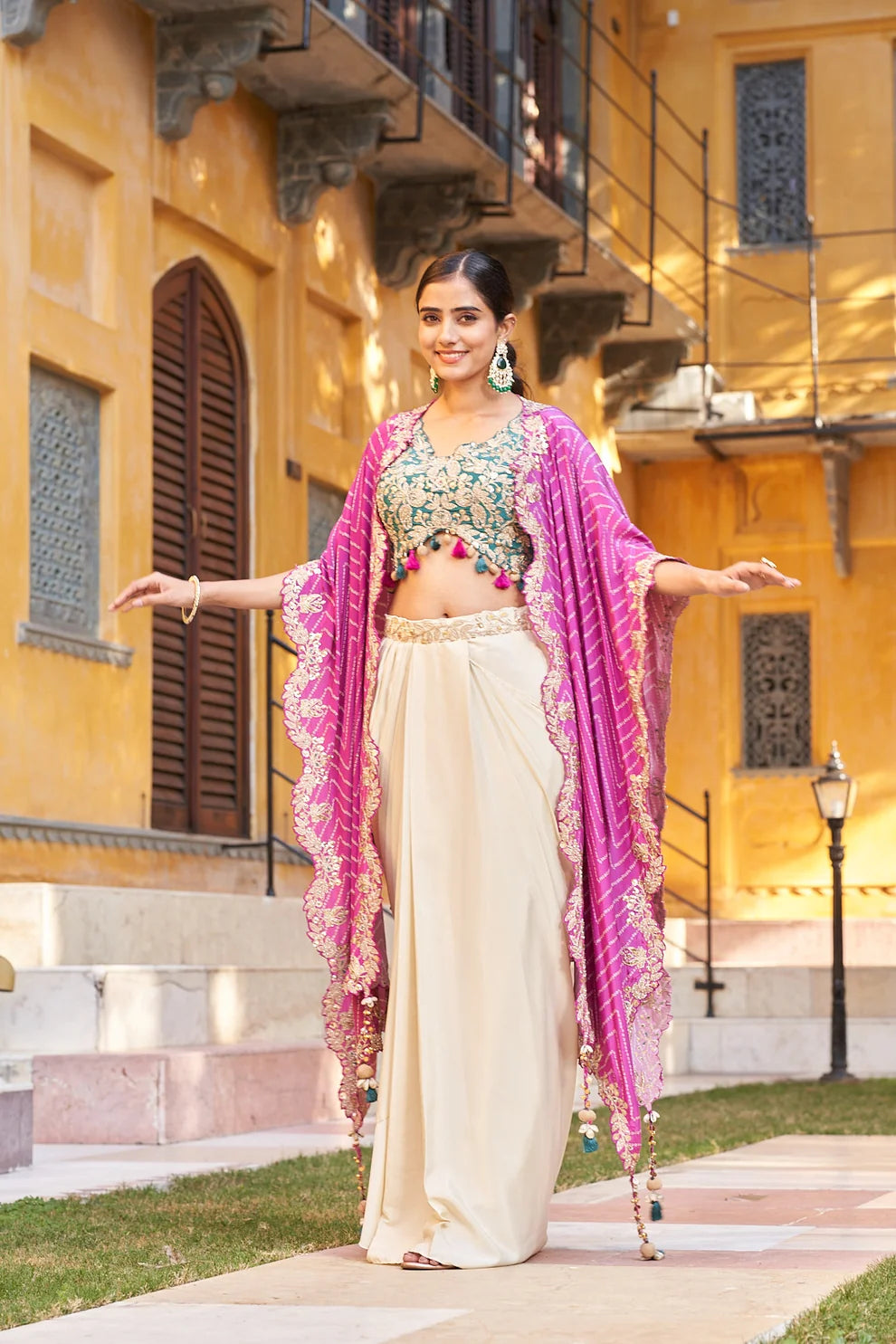 Gulabi Grace Viscose Skirt & Cape Set Lehenga