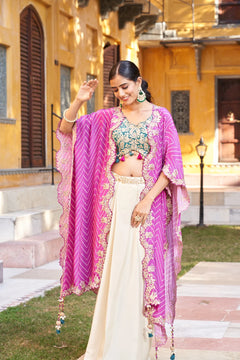 Gulabi Grace Viscose Skirt & Cape Set Lehenga