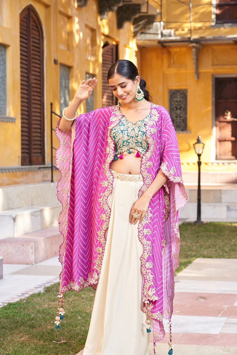 Gulabi Grace Viscose Skirt & Cape Set Lehenga