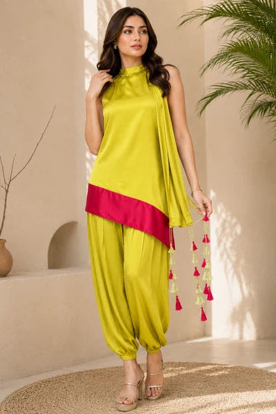 Zariya Lime Draped Co-ord Set