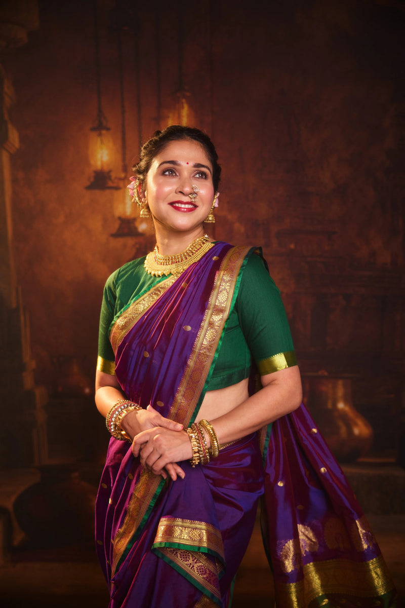 Jijamata Pure Cotton Silk 9-Yard Nauvari Paithani Saree With Morani Pallu