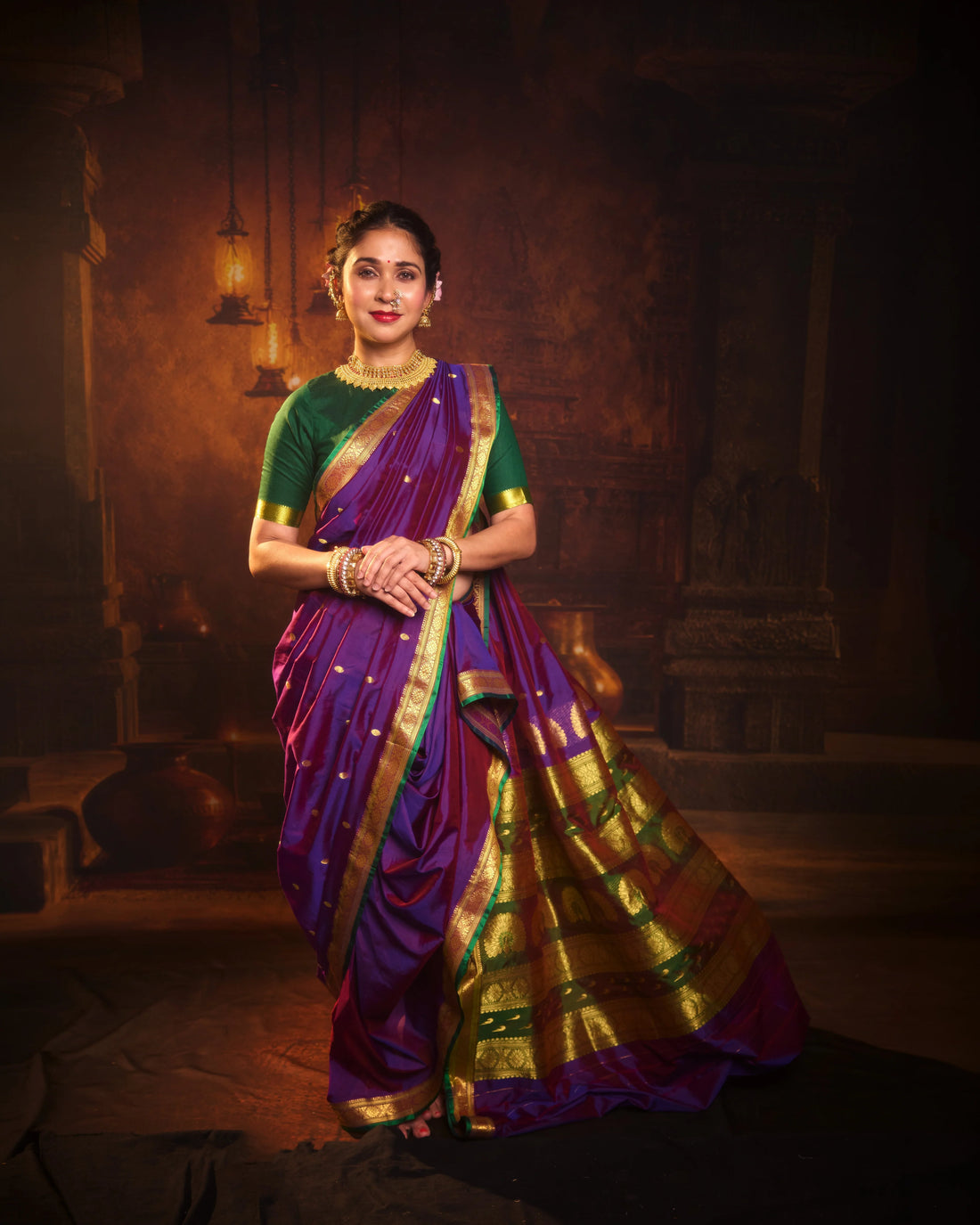 Jijamata Pure Cotton Silk 9-Yard Nauvari Paithani Saree With Morani Pallu