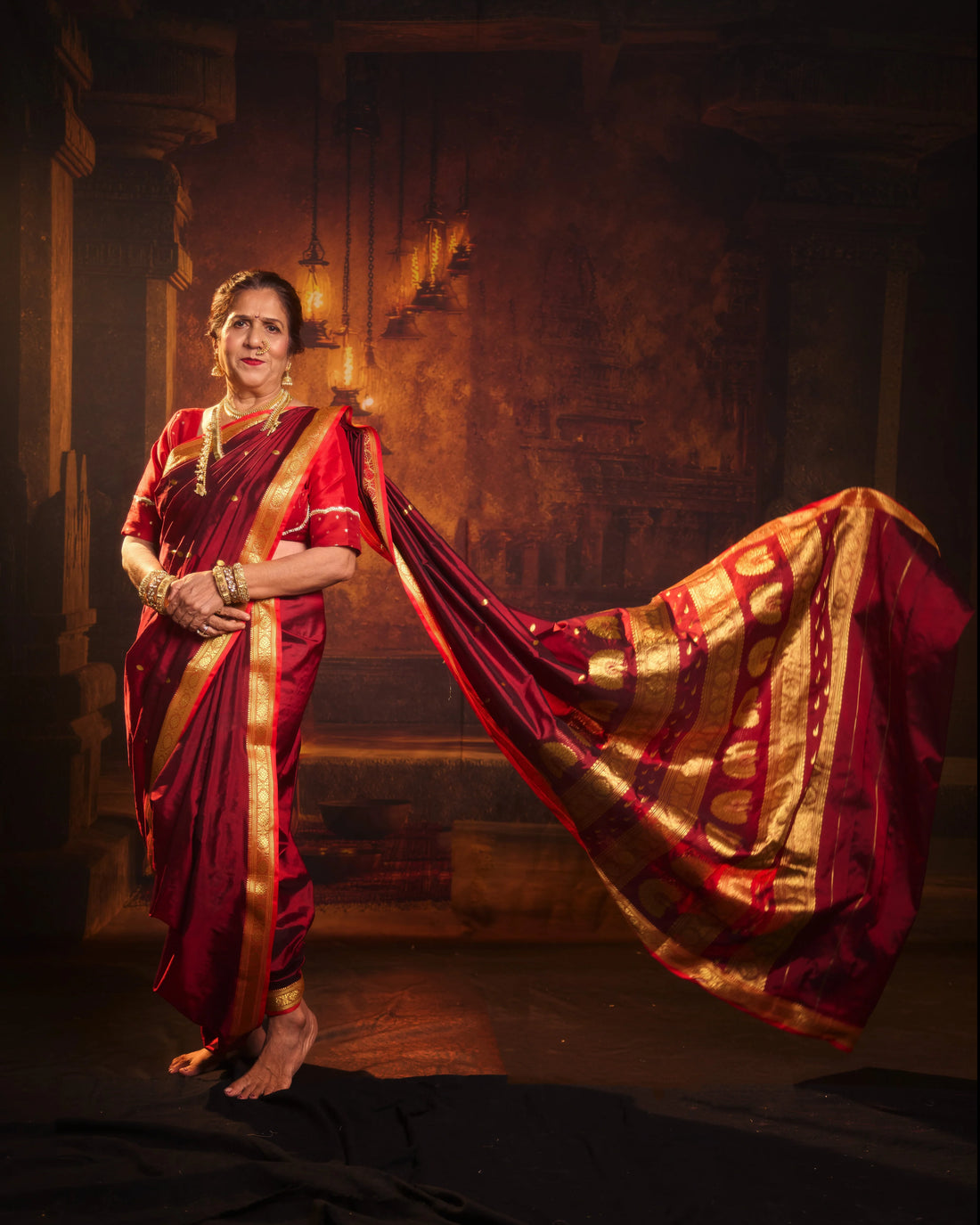 Jijamata Pure Cotton Silk 9-Yard Nauvari Paithani Saree With Morani Pallu