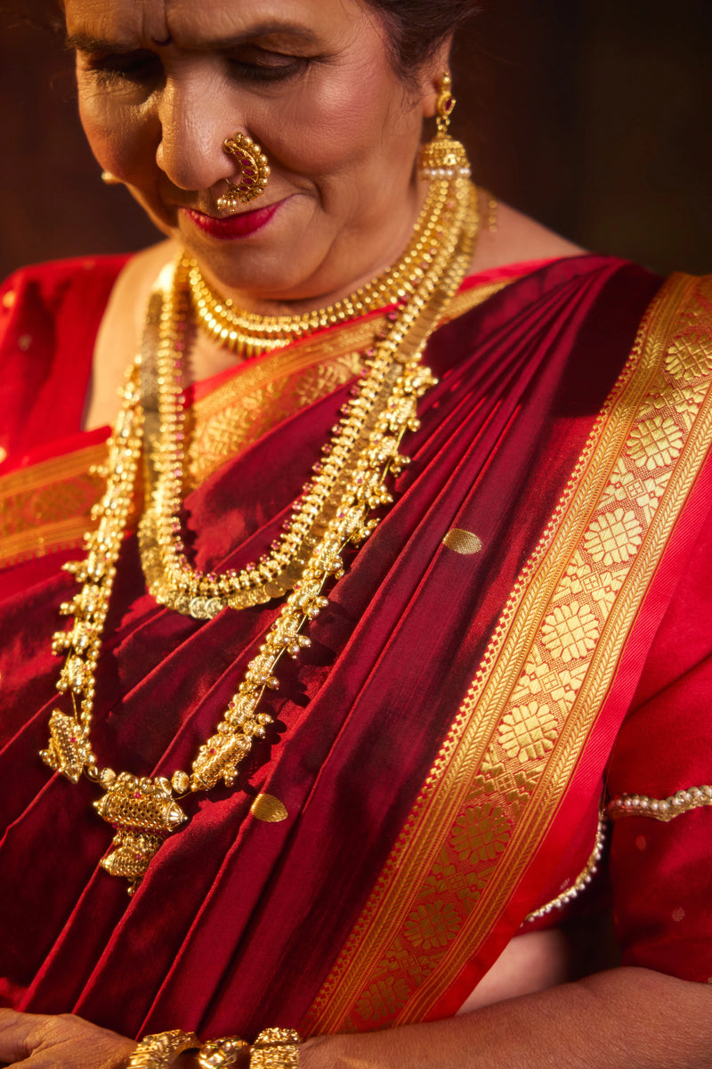 Jijamata Pure Cotton Silk 9-Yard Nauvari Paithani Saree With Morani Pallu