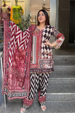 Purple Ethnic Printed Farshi Suit Set with Coordinated Dupatta
