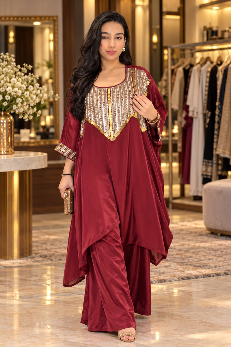 Zara Embellished Kaftaan Palazzo Set