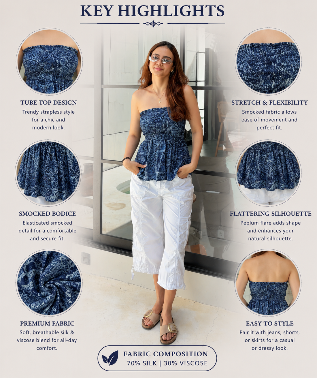 Viscose Silk Smocked Tube Top