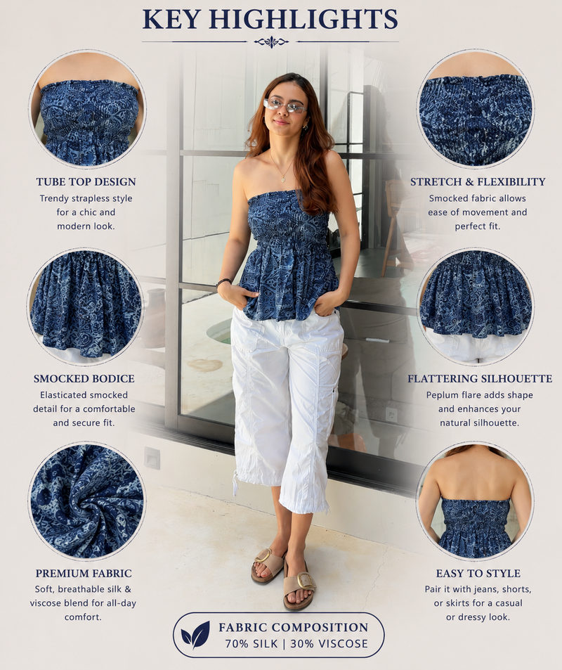 Viscose Silk Smocked Tube Top