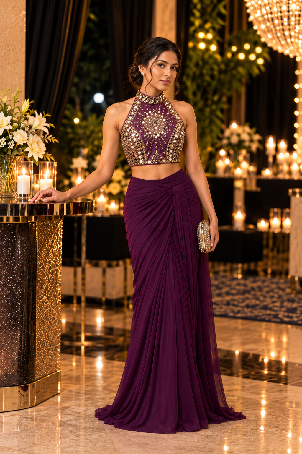 Mirror Work Halter Neck Designer Blouse