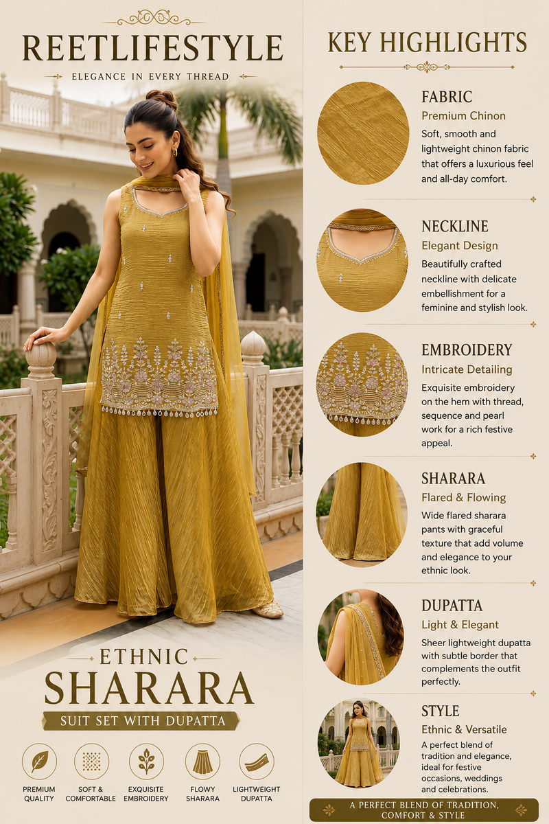 Ethnic Mustard Sharara Set with Delicate Embroidery