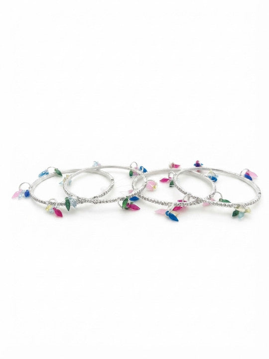 Gold-Plated Stone Studded & Beaded Bangles
