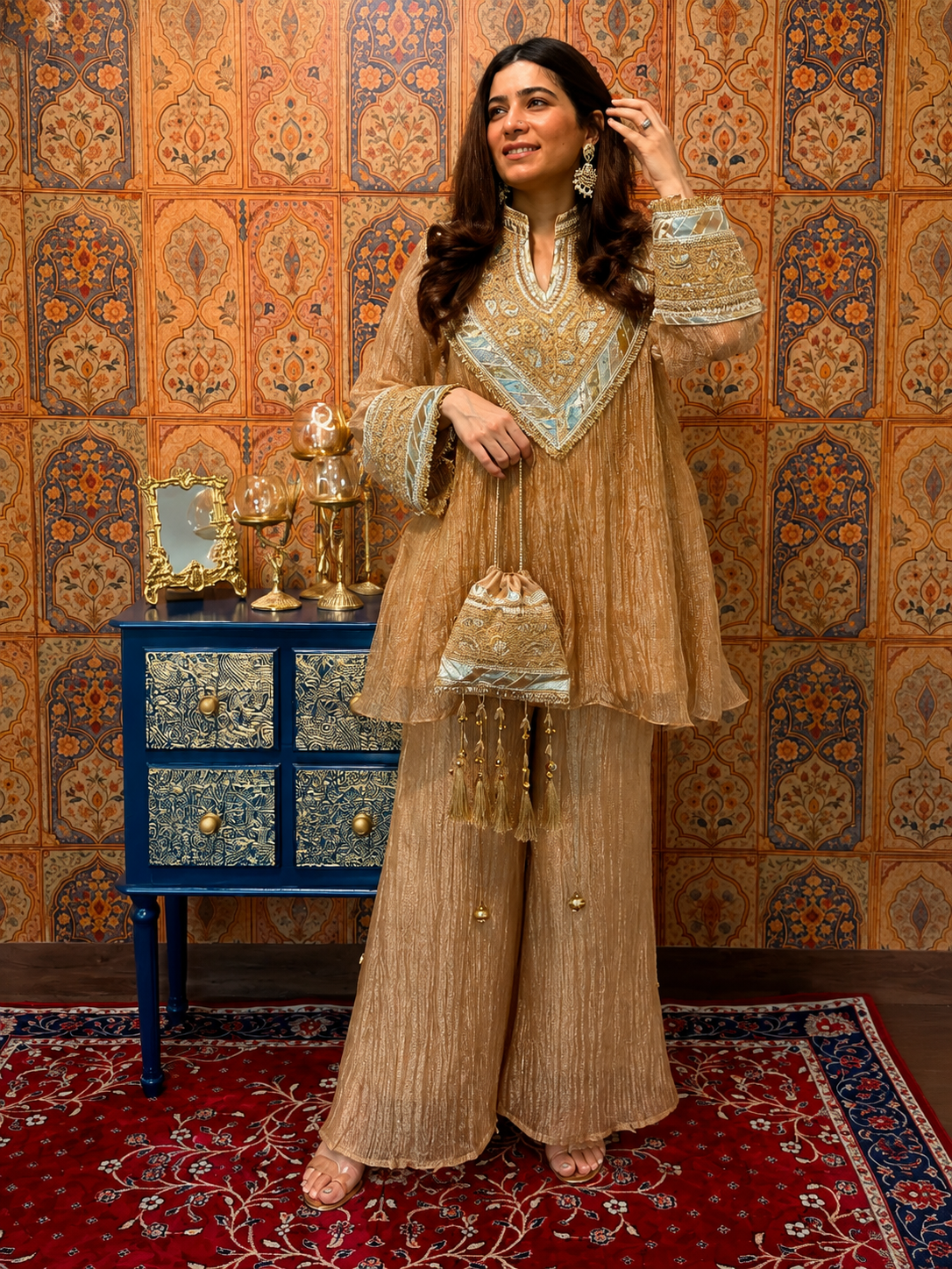 Golden Glow Crushed Tissue Peplum Set