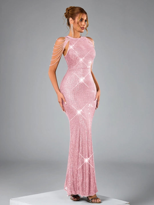 Black Sequinned Party Gown