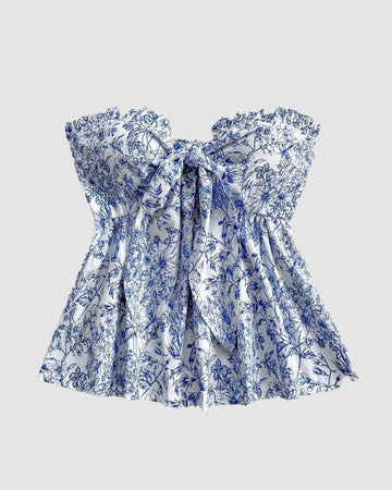 Ditsy Floral Print Knot Front Tube Top