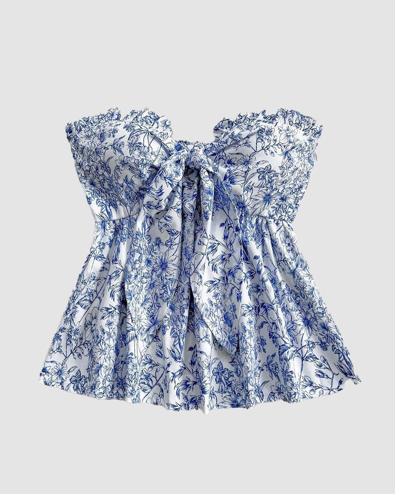 Ditsy Floral Print Knot Front Tube Top
